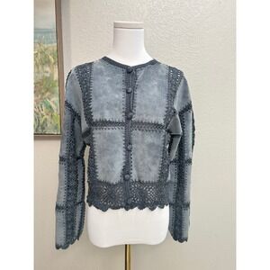 Overland Leather Crochet Patchwork Button Front Jacket Boho Western Size 6